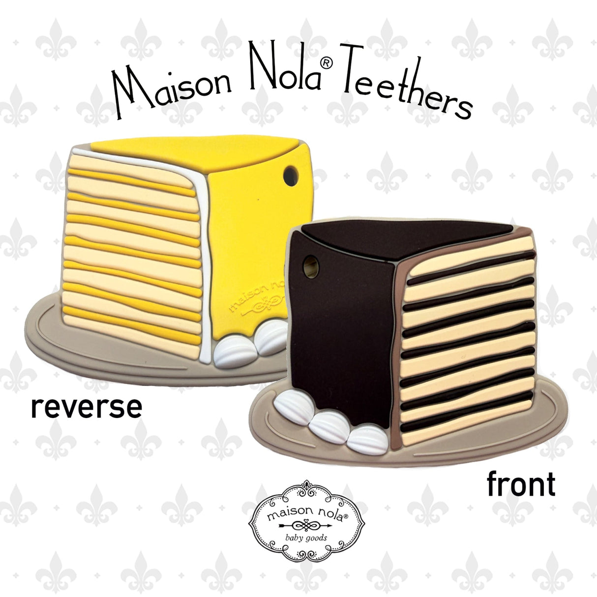 Maison Nola Doberge Cake Silicone Teether | Reversible Chocolate Lemon