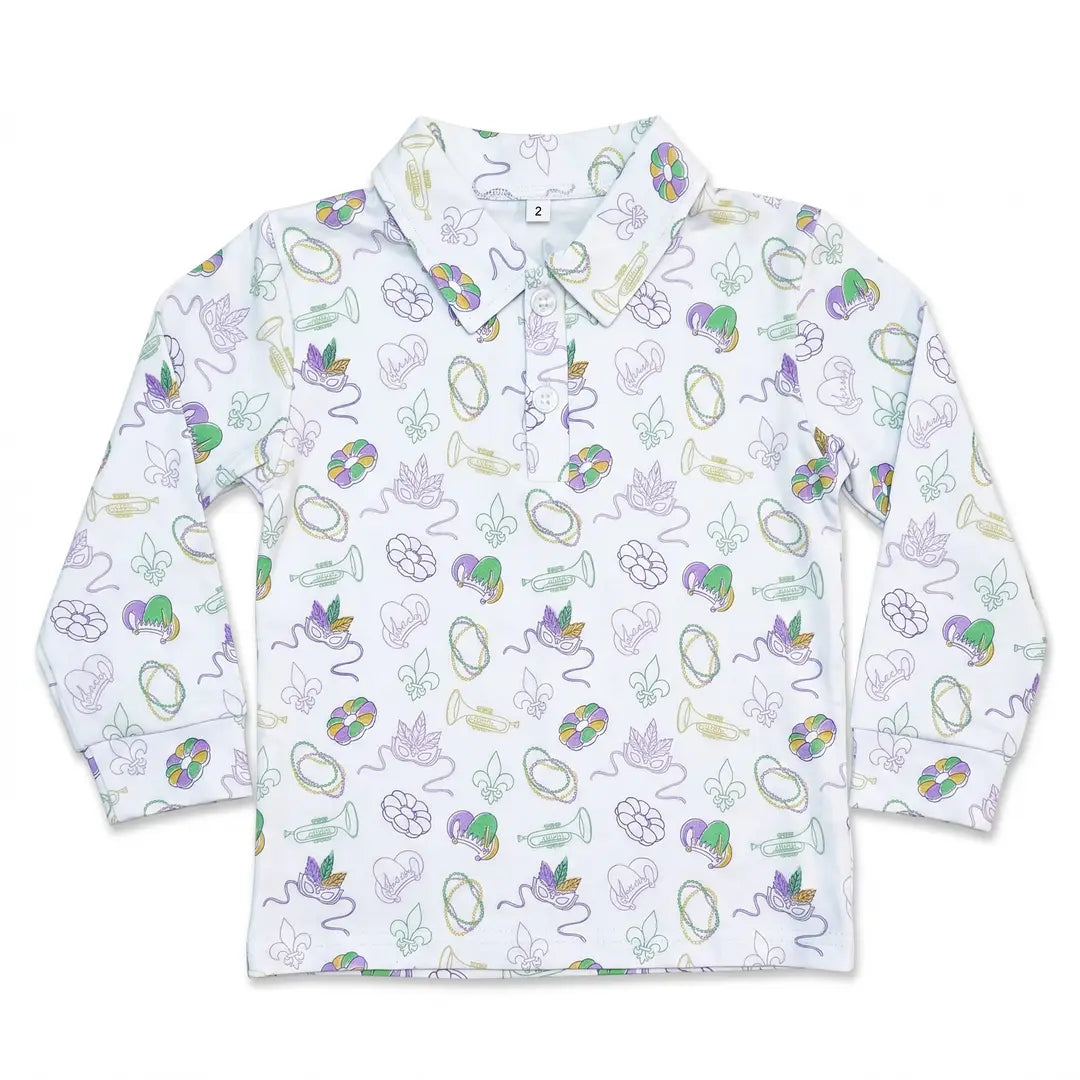 Oak Lane Long Sleeve Mardi Gras Polo Shirt