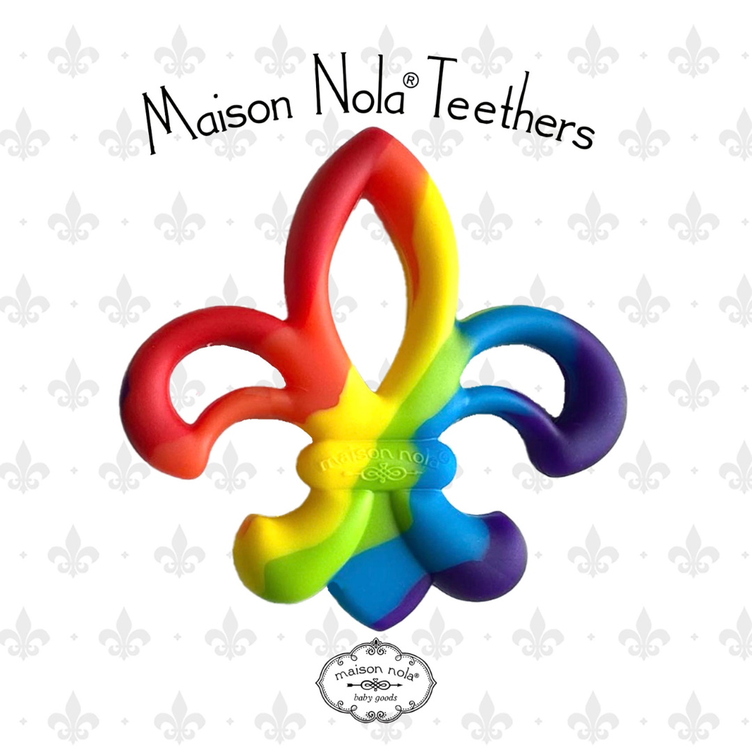 Rainbow Fleur de Lis Silicone Teether