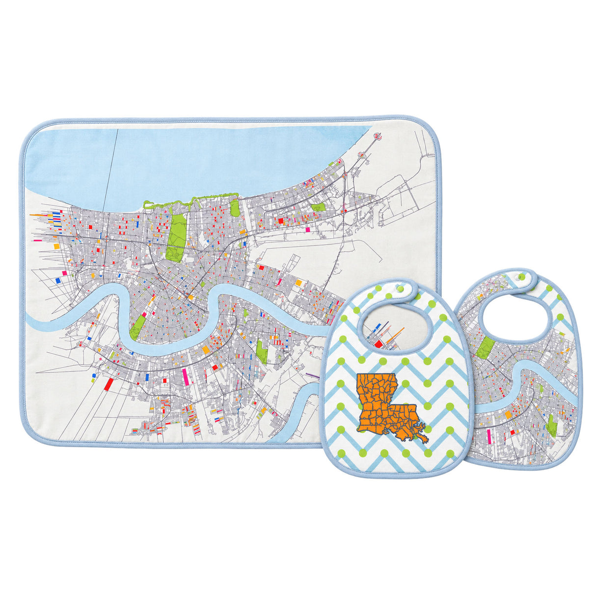 Ellen Macomber NOLA Map Baby Gift Bundle | Organic Cotton Blanket & Reversible Bib Set