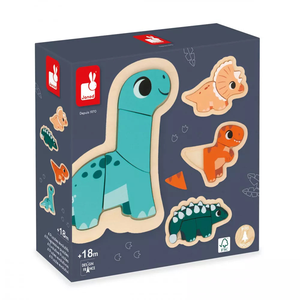 Dino 4 Progressive Wooden Puzzles Set