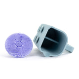 Demdaco Purple Silicone Bathtime Brush + Blue Cup Set