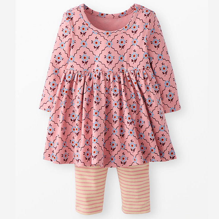 Hanna Andersson Floral Decor Long Sleeve Skater Dress and Legging Set