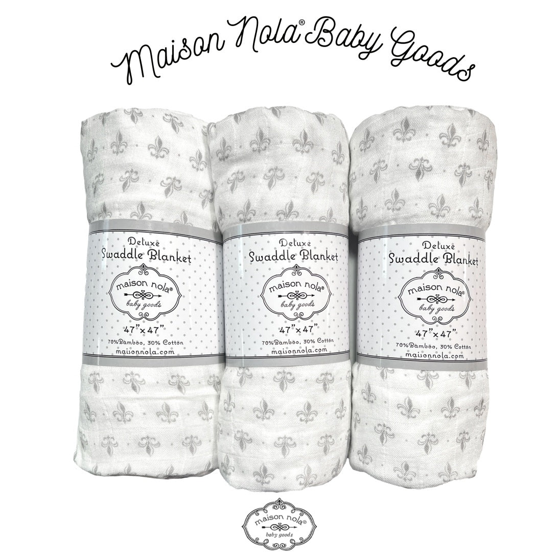 Fleur de Lis Grey Bamboo Muslin Swaddle