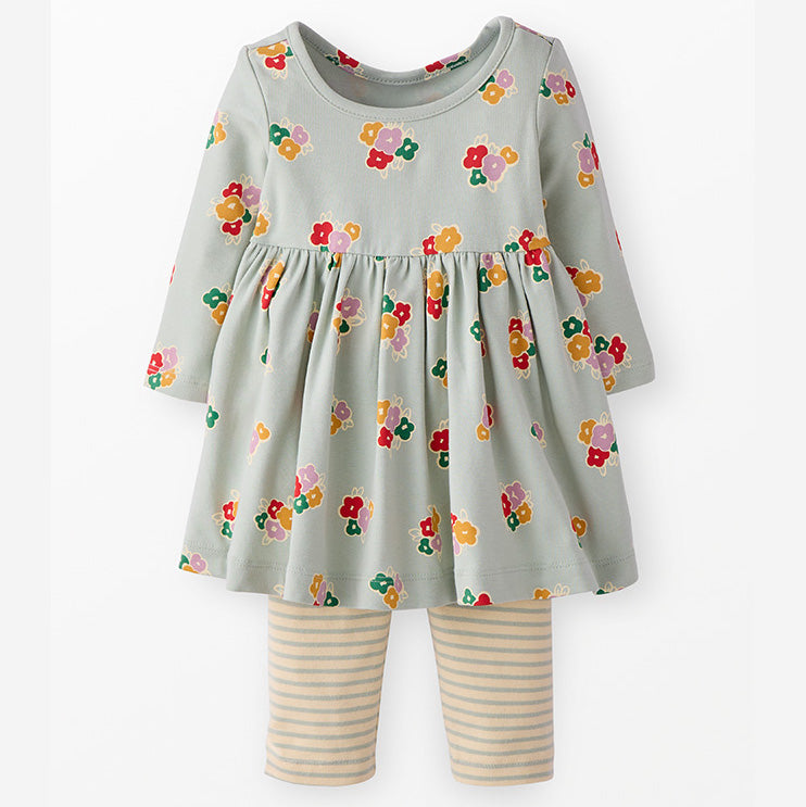 Hanna Andersson Flower Bunch on Seafoam Long Sleeve Skater Dress and Legging Set