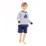 Angel Dear French Terry Sailboat Applique Sweat Shirt and Short Set | Navy Stripe