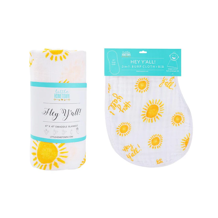 Hey Y'all Gift Bundle: Bamboo Muslin Swaddle Blanket and Bib