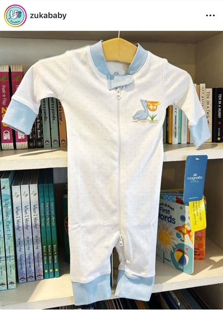 Pelican Bay Applique Pima Zipper Pajamas | Light Blue