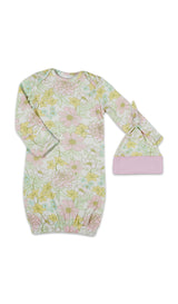 Begonia Anelise 5-Piece Mom and Baby Matching Gift Set | Adult Pajama Set Newborn Gown and Hat Set
