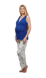 Coastal Anelise 5-Piece Mom and Baby Matching Gift Set | Adult Pajama Set Newborn Gown and Hat Set