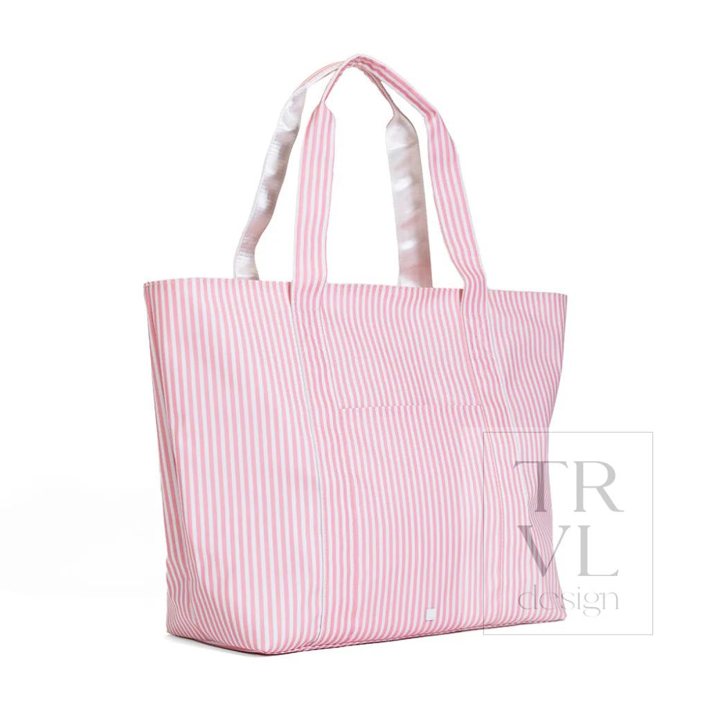 TRVL Design Jumbo Tote X-Large Coated Zipper Tote | Pimlico Stripe Dusty Rose