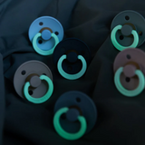BIBS GLOW Original Natural Rubber Round Pacifier (2 Pack) | Sand | Iron
