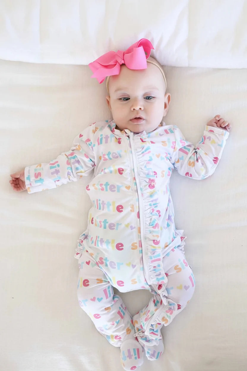 Caden Lane Little Sister Bamboo Ruffle Zipper Footie