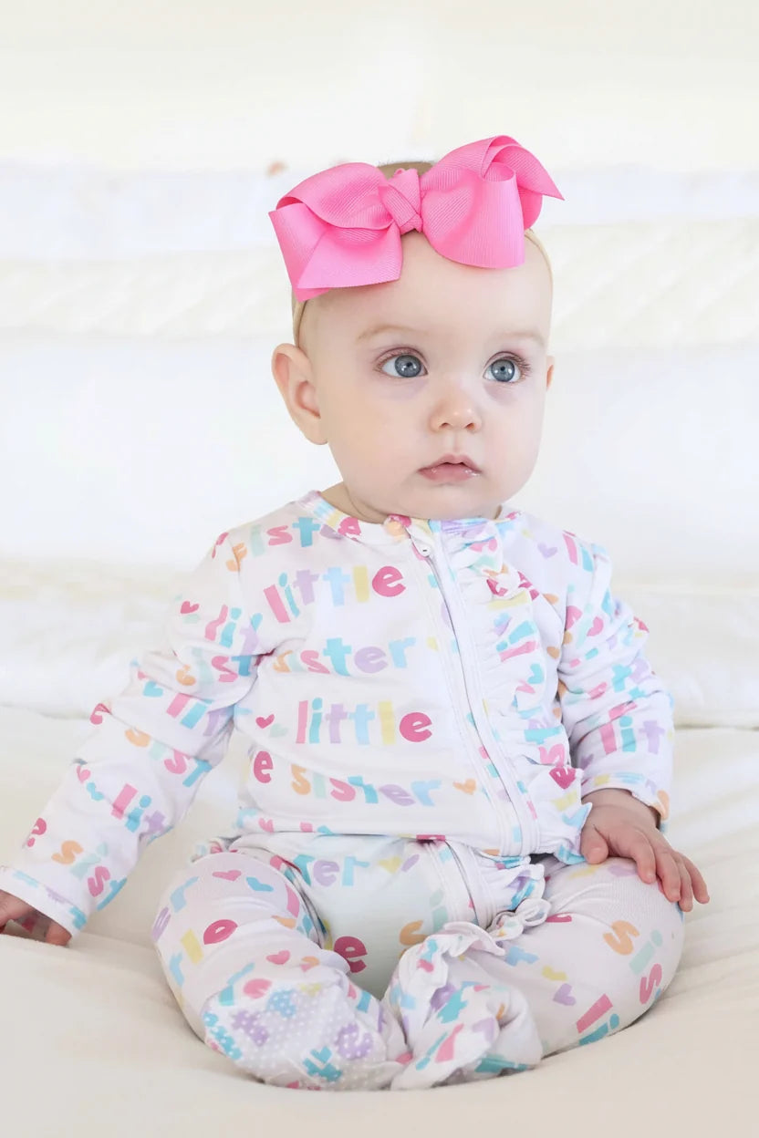 Caden Lane Little Sister Bamboo Ruffle Zipper Footie