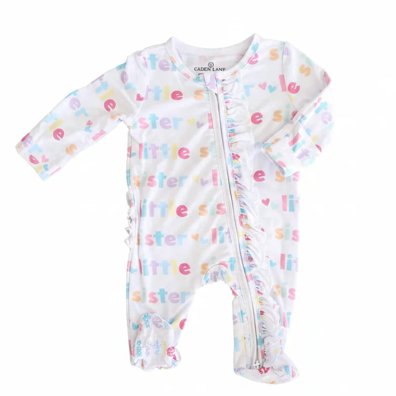 Caden Lane Little Sister Bamboo Ruffle Zipper Footie