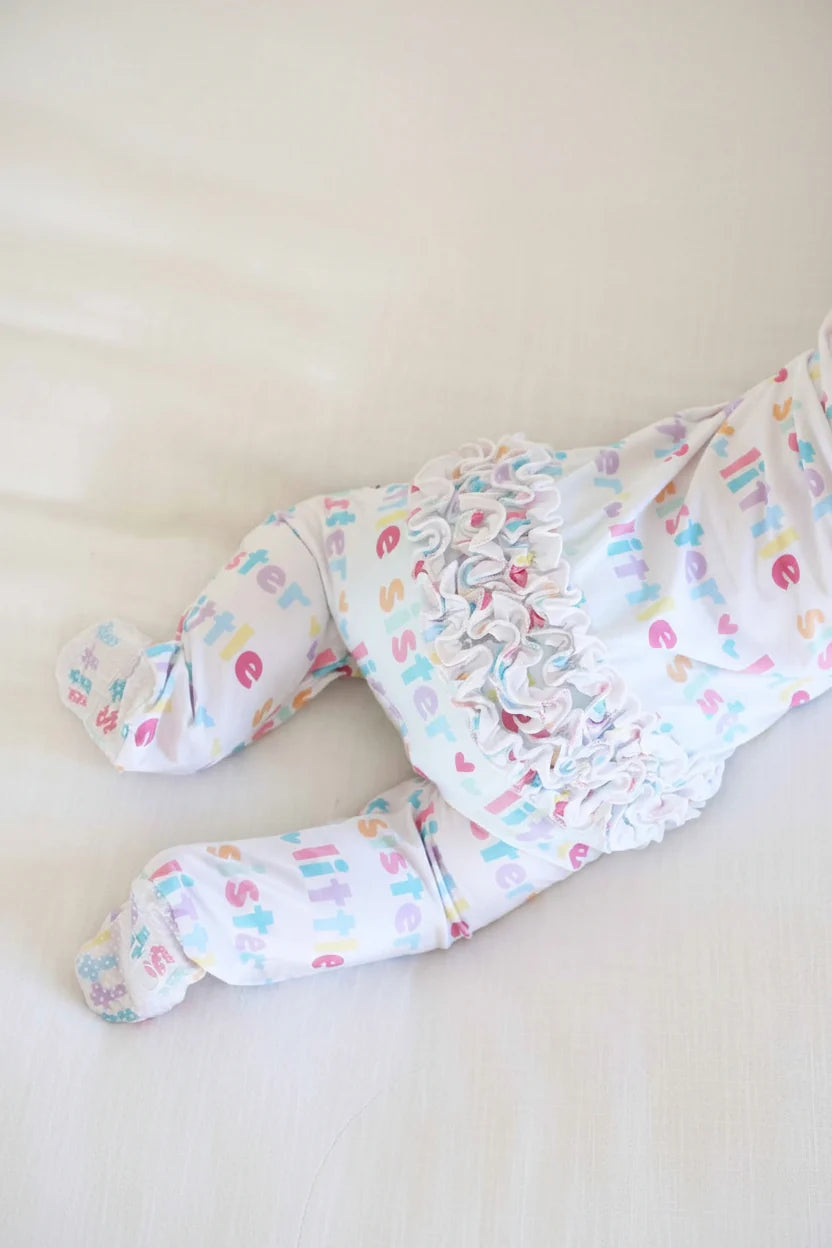 Caden Lane Little Sister Bamboo Ruffle Zipper Footie