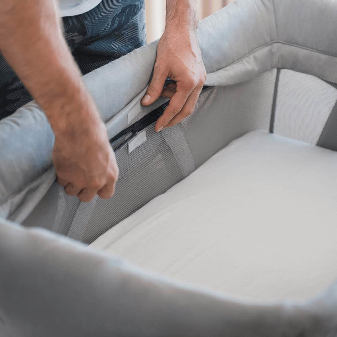 Nuna COVE Aire Go Travel Crib with sheet