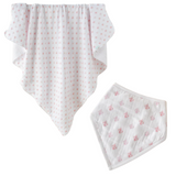 Nola Tawk Fleur De Rose Organic Cotton Muslin Quilt and Bib |Louisiana Baby Gift Bundle