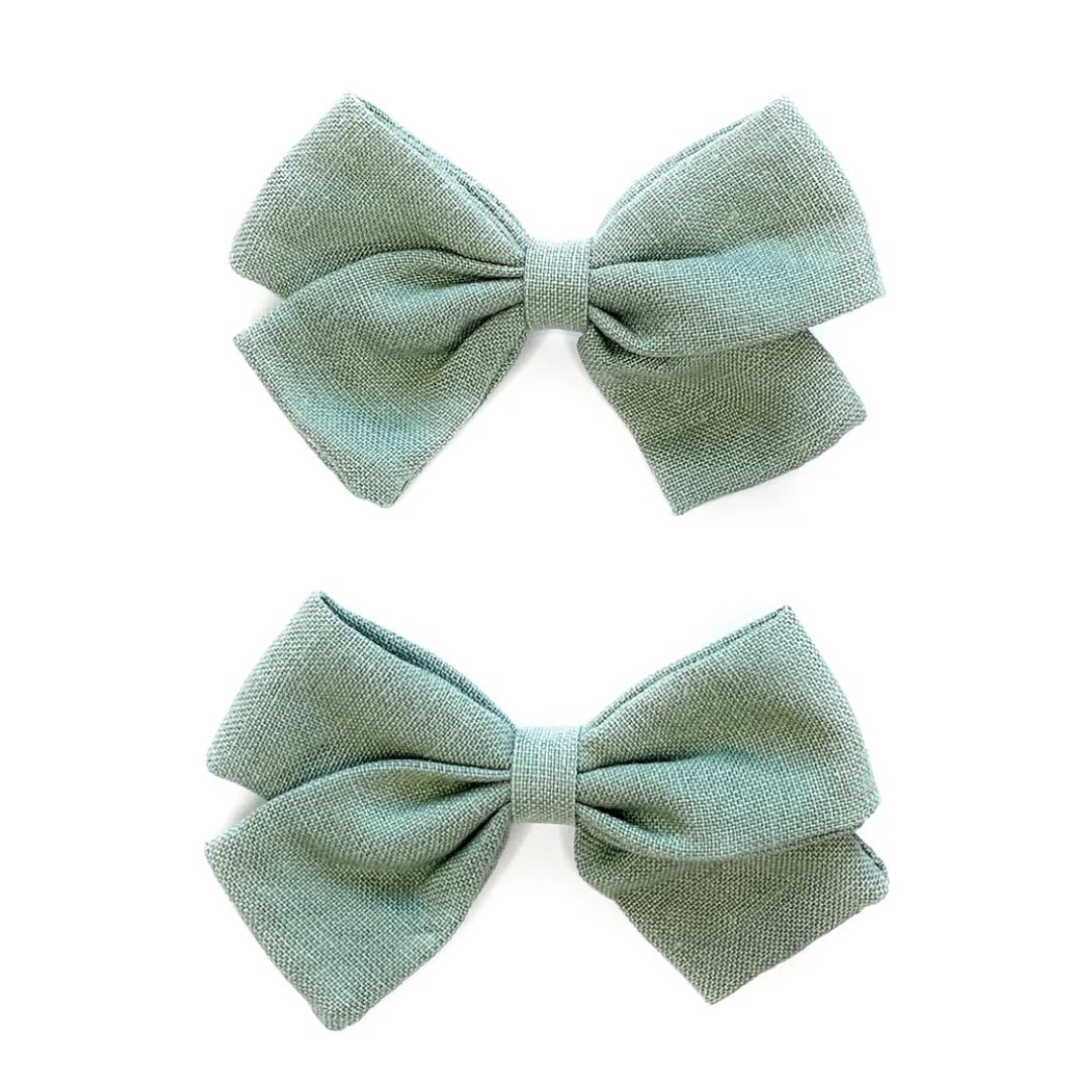 Emma Fabric Bows- Pigtail Bows |  Alligator Pinch Clip Sage