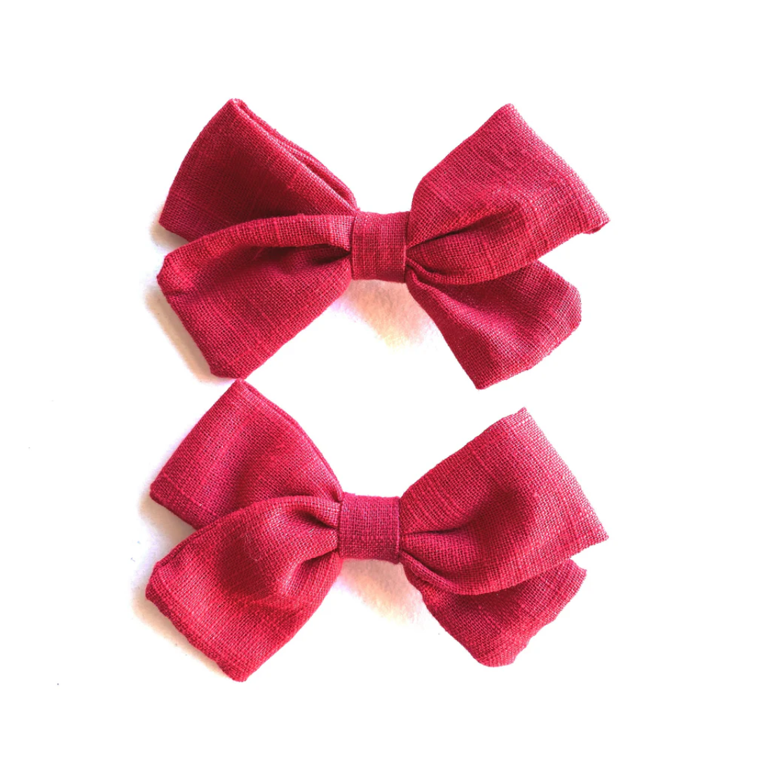 Emma Fabric Bows- Pigtail Bows |  Alligator Pinch Clip Red