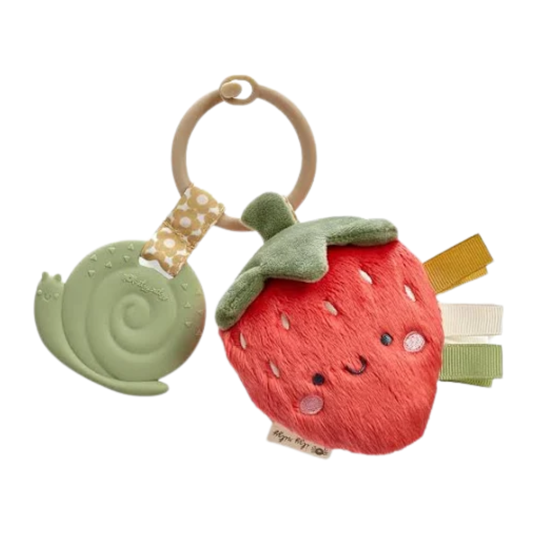 Itzy Pal Natural Plush Teether Sensory Travel Toy | Strawberry