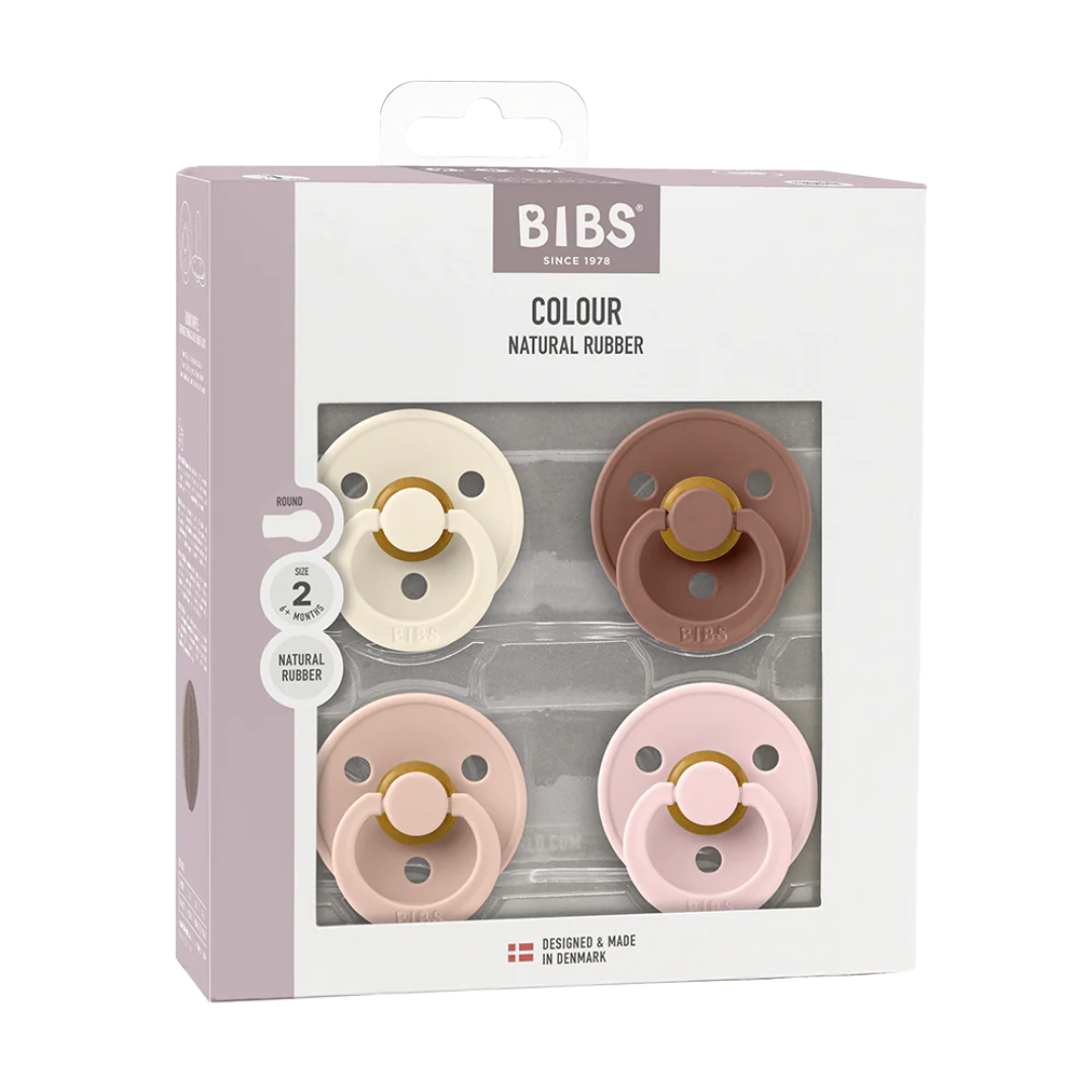 BIBS Original Natural Rubber Round Pacifier | 4 Pack (Size 1) 0-6M