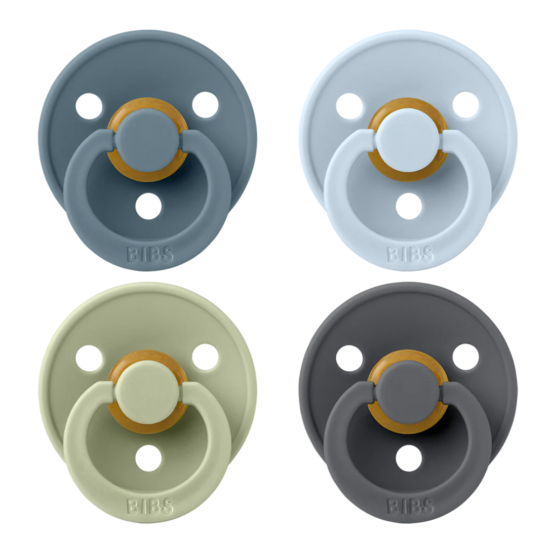 BIBS Original Natural Rubber Round Pacifier | 4 Pack (Size 1) 0-6M