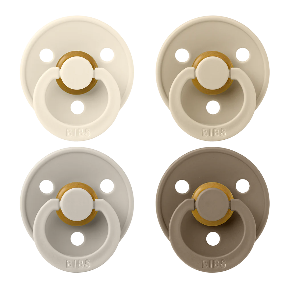 BIBS Original Natural Rubber Round Pacifier | 4 Pack (Size 1) 0-6M