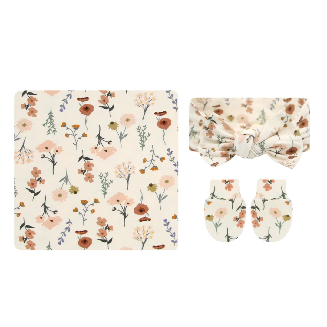 Rachel Newborn Headband|Swaddle|Mitt Bundle