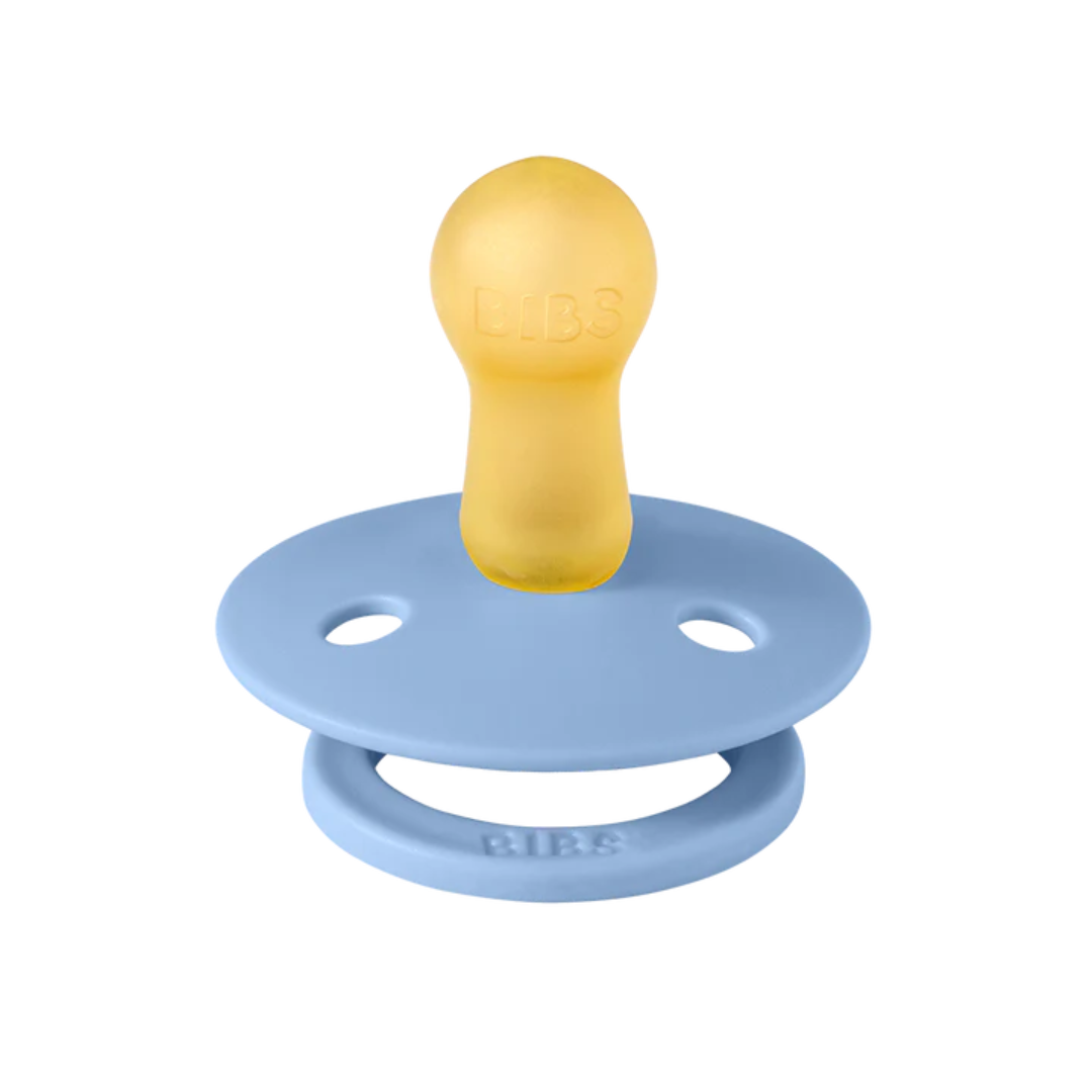 BIBS Studio Color Round Natural Rubber Pacifier (2 Pack) | Pinstripe | Sky Blue Mix