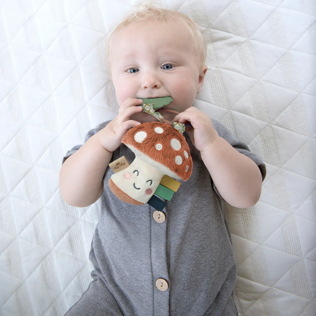 Itzy Pal Natural Plush Teether Sensory Travel Toy | Mushroom