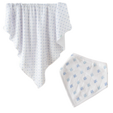 Nola Tawk Fleur De Bleu Organic Cotton Muslin Quilt and Bib | Louisiana Baby Gift Bundle