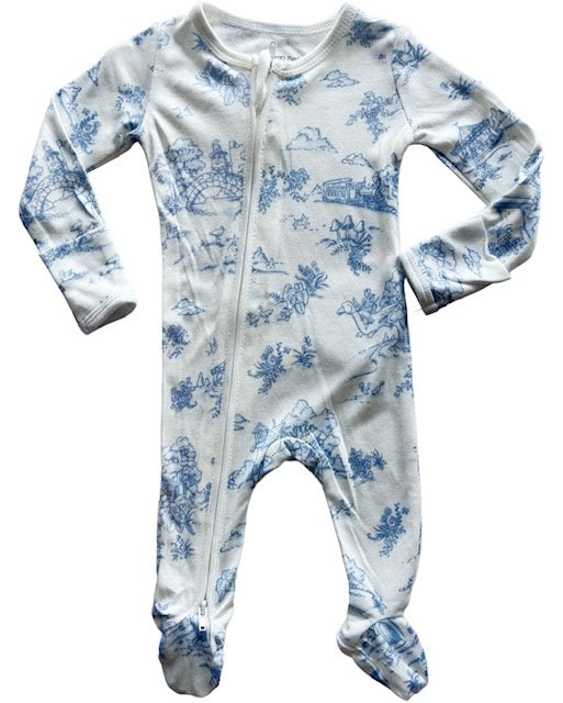Storyland Toile Bamboo Convertible Zipper Footie PJs | Blue