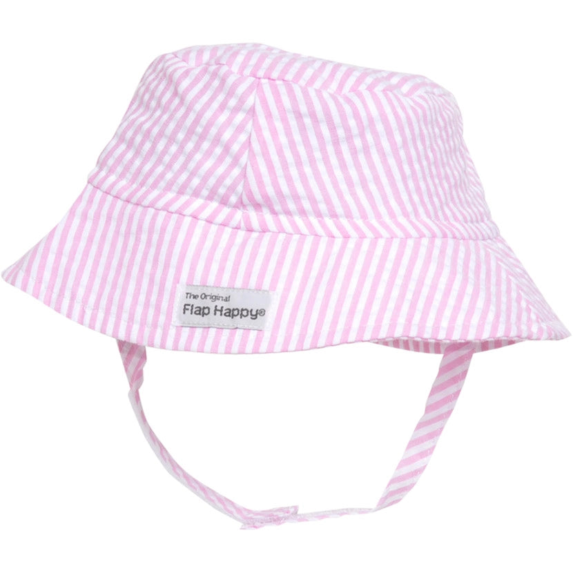 Flap Happy Pink Stripe Seersucker UPF50+ Bucket Sun Hat UPF50+