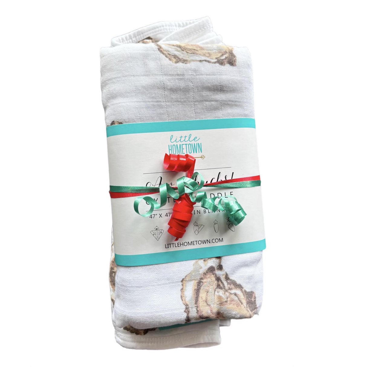 Aw Shucks Oyster Gift Bundle: Bamboo Muslin Swaddle Blanket and Bib