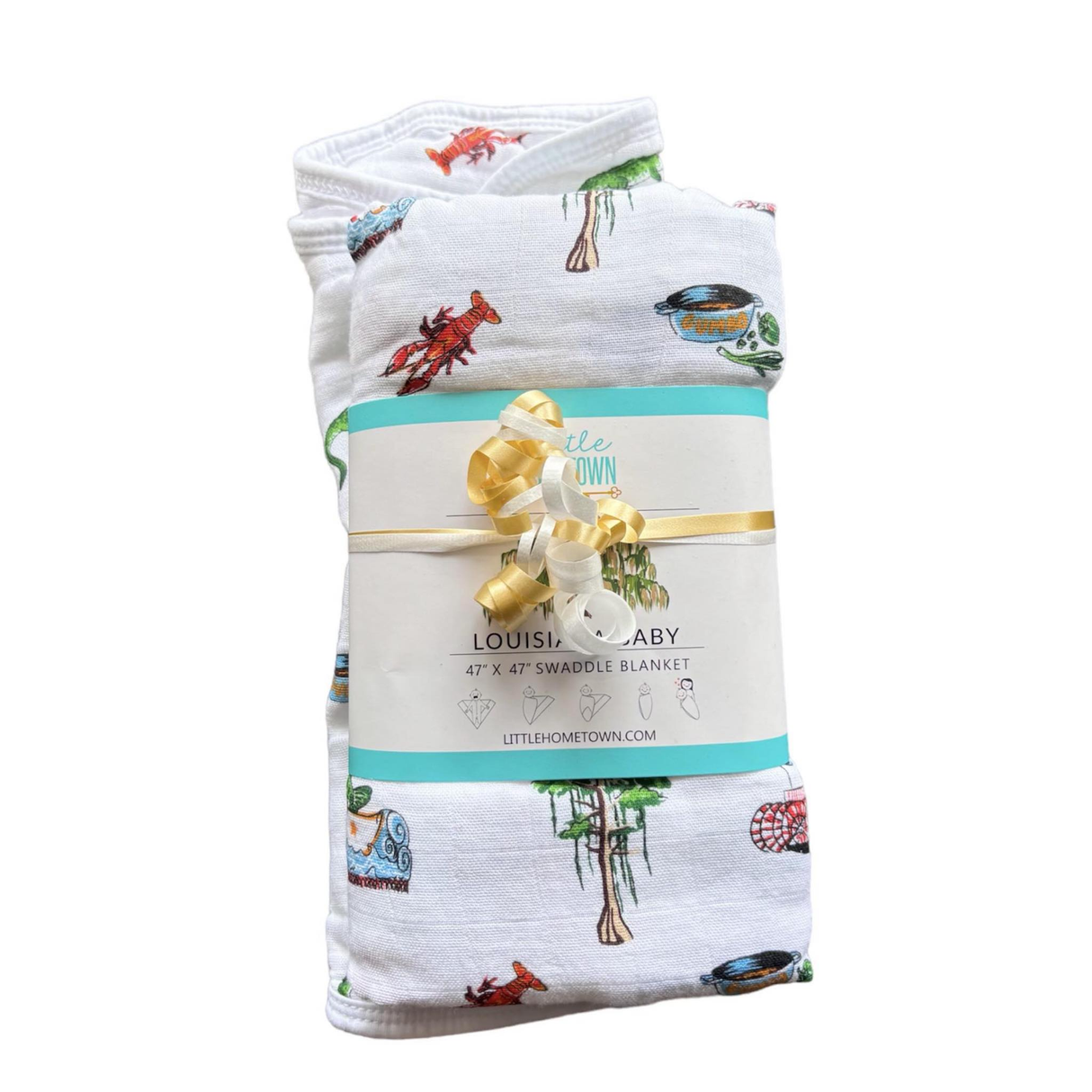 Louisiana Baby Gift Bundle: Bamboo Muslin Swaddle Blanket and Bib