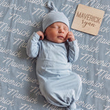 Sugar + Maple Baby Blue Bamboo Knotted Gown and Matching Hat Set | 0-3mo