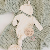 Sugar + Maple Sweet Cream Bamboo Knotted Gown & Matching Hat Set | 0-3mo