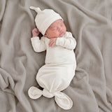 Sugar + Maple Sweet Cream Bamboo Knotted Gown & Matching Hat Set | 0-3mo