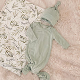 Sugar + Maple Spring Green Bamboo Knotted Gown & Matching Hat Set | 0-3mo