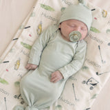 Sugar + Maple Spring Green Bamboo Knotted Gown & Matching Hat Set | 0-3mo