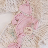 Sugar + Maple Light Pink Bamboo Knotted Gown and Matching Hat Set | 0-3mo