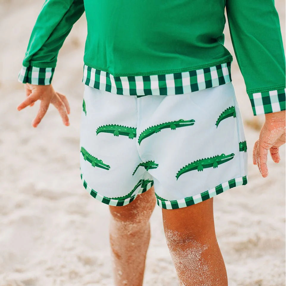 Sugar Bee Clothing Blue Alligator Boy Summer Swim Shorts