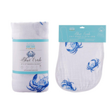 Blue Crab Gift Bundle: Bamboo Muslin Swaddle Blanket and Bib