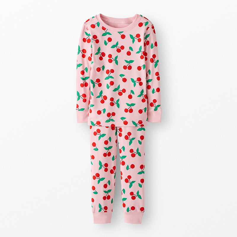 Hannah Andersson Cherries on Light Pink Modal Kids Long John Pajama Set | Hannasoft Stretch
