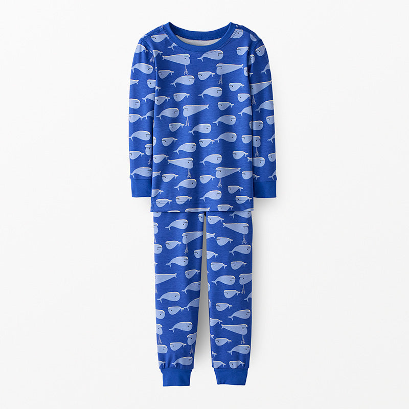 Hanna Andersson Whales on Dark Blue Modal Kids Long John Pajama Set | Hannasoft Stretch