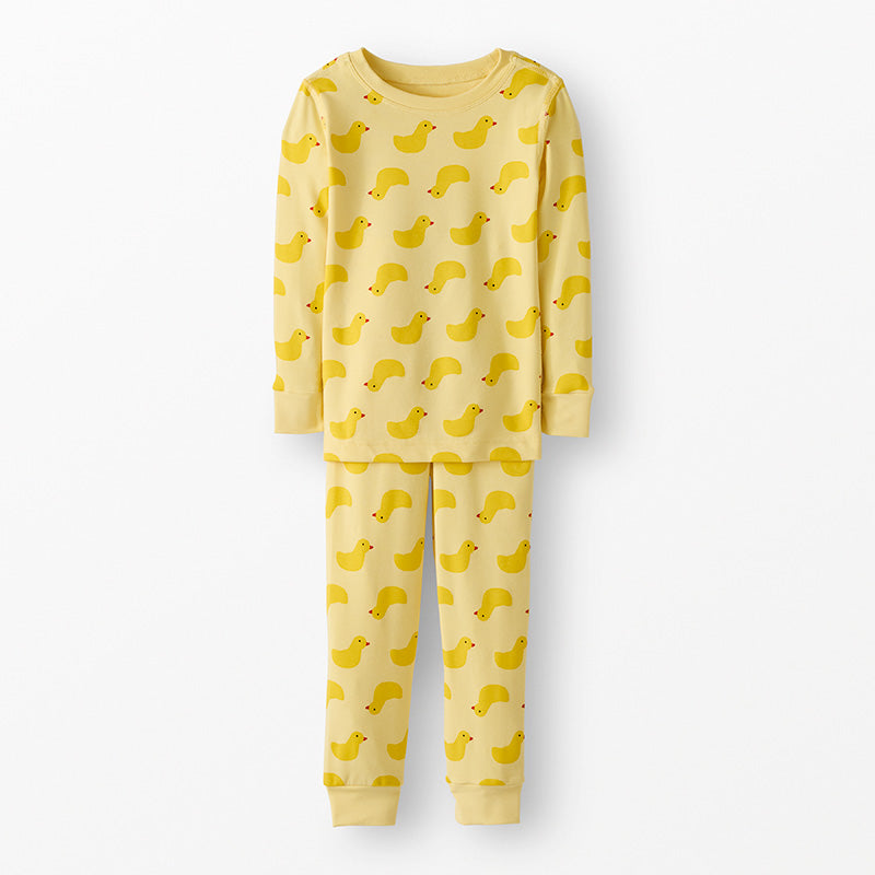 Hanna Andersson Yellow Ducks on Light Yellow Modal Kids Long John Pajama Set | Hannasoft Stretch