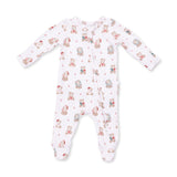 Angel Dear Christmas Teddy Bears Pink 2-Way Ruffle Back Zipper Footie