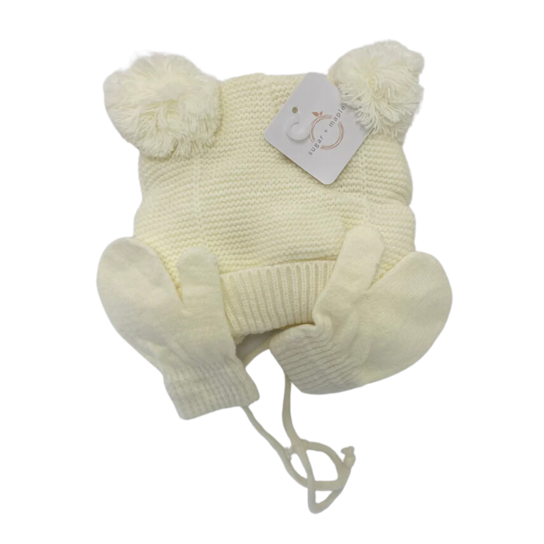 Ivory Knit Hat and Mitten Set