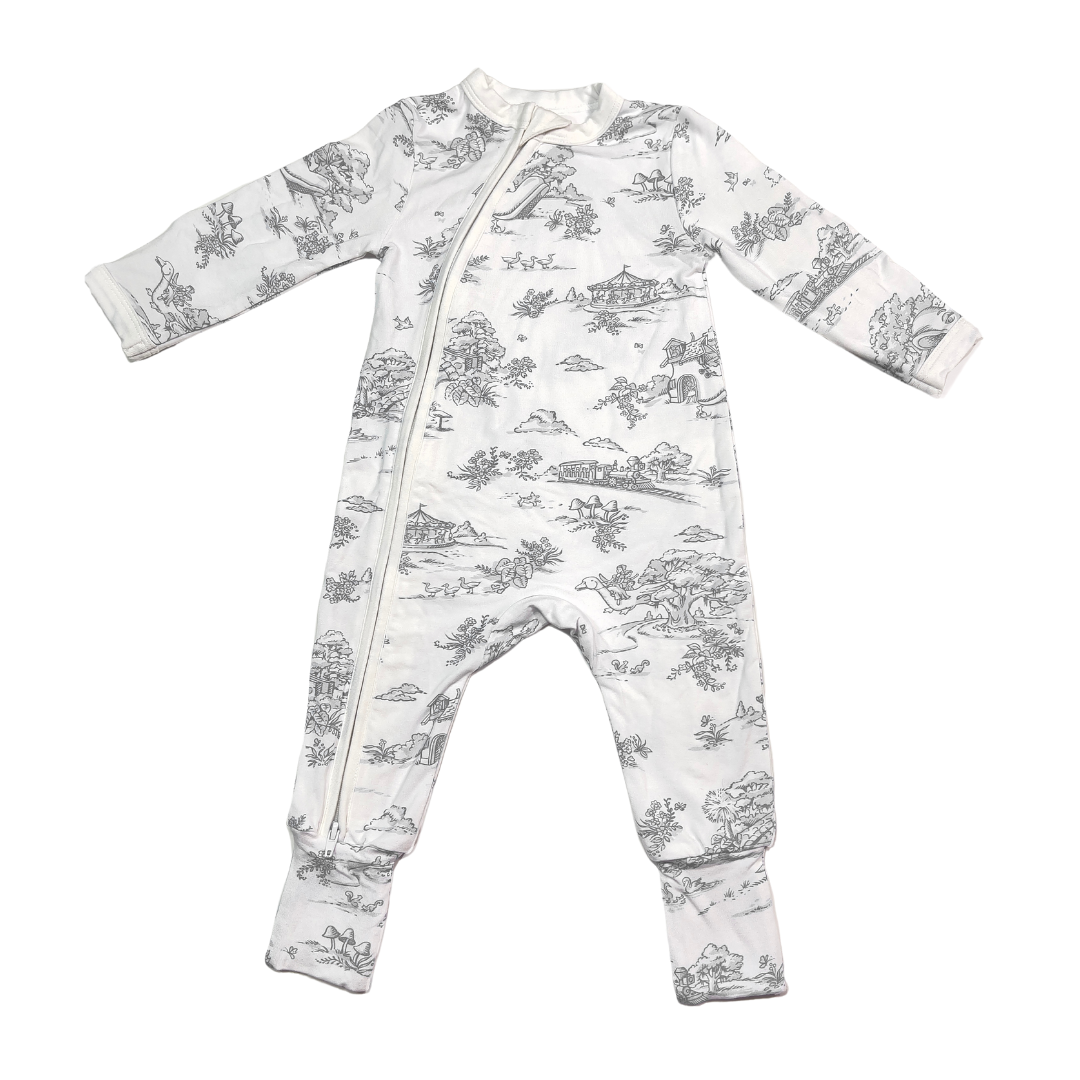 Storyland Toile Bamboo Zipper Footie PJs | Grey (convertible)